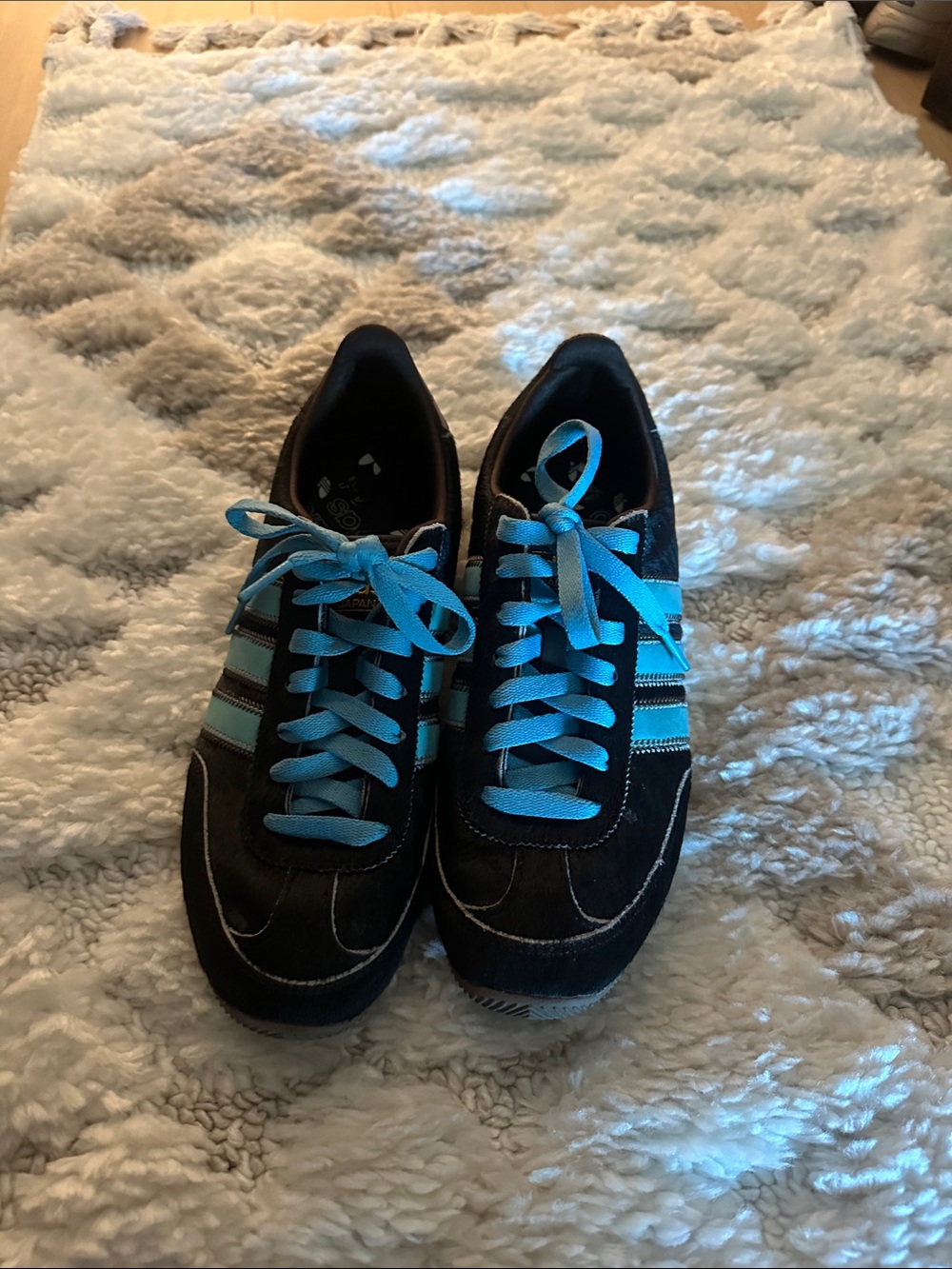 adidas furry brown Sneakers with Light Blue Stripes and Laces